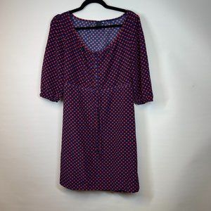 H&M Women's Blue & Red Polyester Polka Dot 3/4 Sleeve Knee Length Dress Size 8